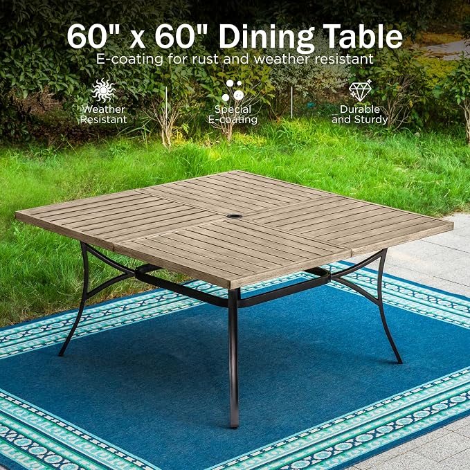 PHI VILLA 9 pcs Patio Dining Set, Heavy Duty Extra Large Square Metal Table - Image 5