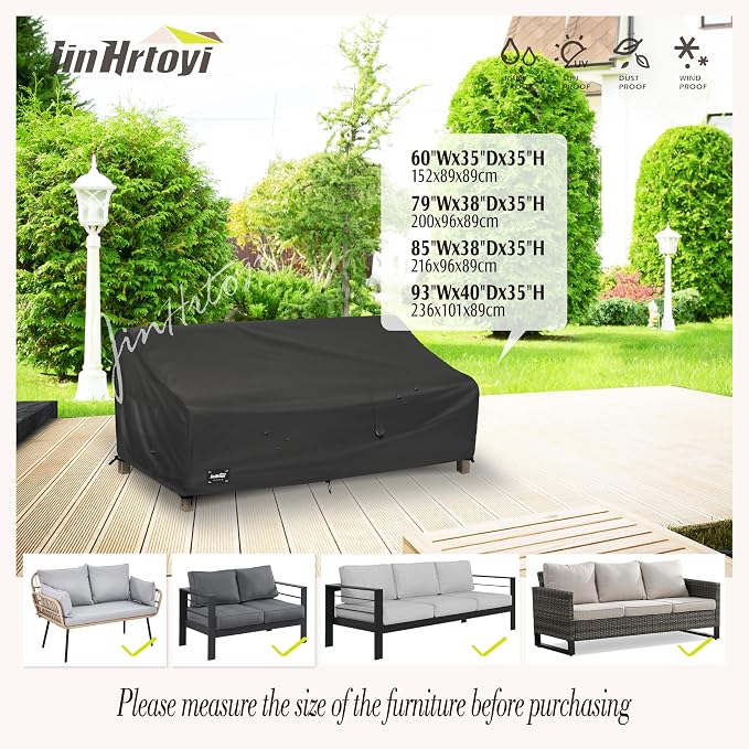 JinHrtoyi 3-Seater Outdoor Couch Cover, 93Wx40Dx35H inches Outdoor Furniture - Image 3