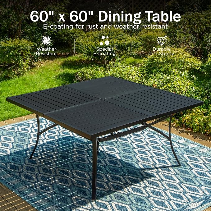 PHI VILLA Patio Dining Set for 8 Person, Large Slat Metal Square Table - Image 2