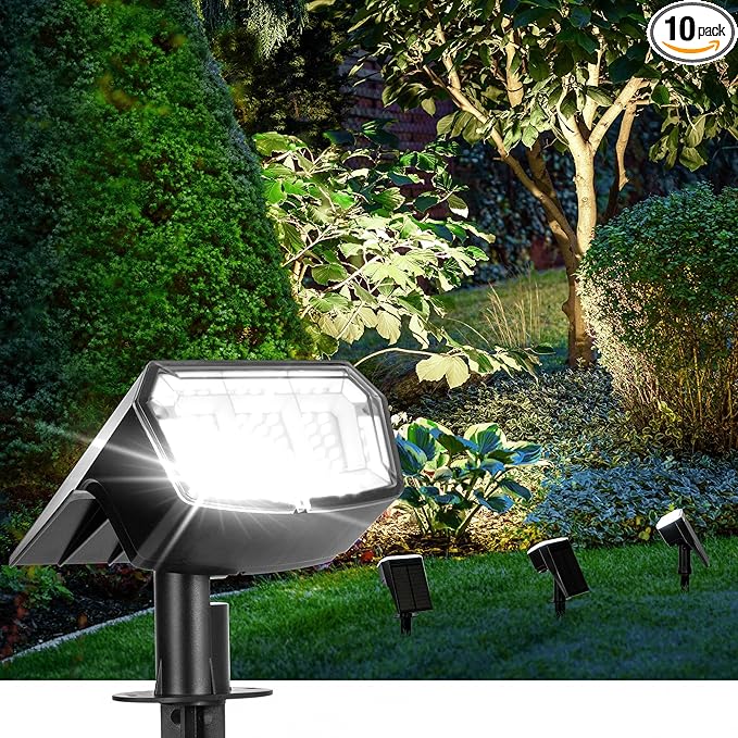 Solar Spot Lights Outdoor Waterproof 10 Pack IP65, 63 LED 3 Lighting Modes by AUDERWIN