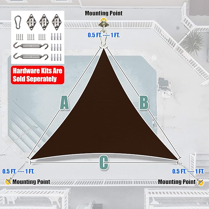 Amgo 18' x 18' x 18' Brown Triangle Sun Shade Sail UPF50+ Canopy Awning AGSLT - Image 7