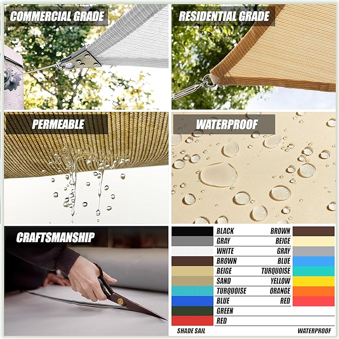 ColourTree TAPR1616 Custom Size 17' x 24' Sand Beige Sun Shade Sail Canopy UV - Image 4