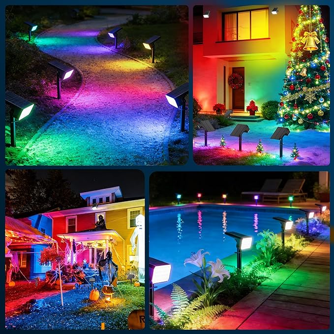 LANSOW Solar Spot Lights Outdoor Color Changing, 2 Pack/7 Modes Waterproof - Image 3