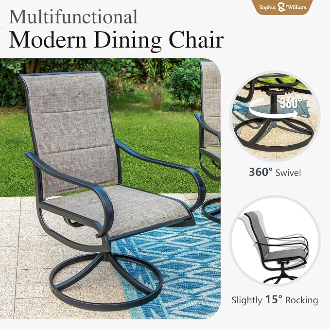 Sophia & William Patio Dining Set 7 Pieces, 6 x Patio Dining Swivel Chairs - Image 4