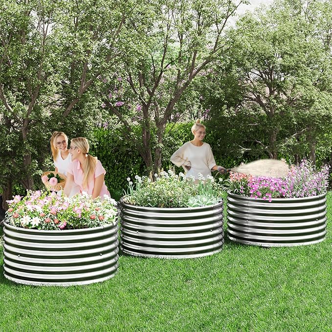 4 Pack Round Galvanized Raised Garden Bed Outdoor, Metal Garden Bed - Image 7