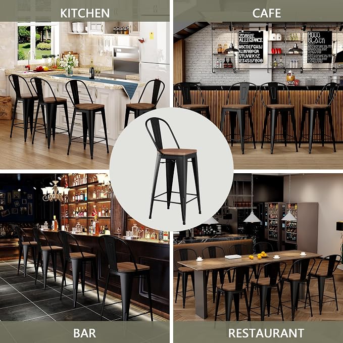 Yongqiang 26 inch Bar Stools Set of 4 Black Metal Counter Height Stools Modern - Image 7