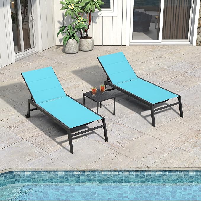 PURPLE LEAF Extra Large Outdoor Chaise Lounge 2 Pieces Aluminum Patio Lounge - Image 3