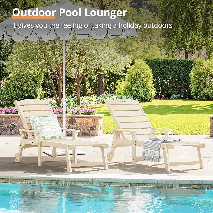 LUE BONA Outdoor Chaise Lounge Chairs Set of 2, HDPS Chaise Lounger, 5 - Image 3