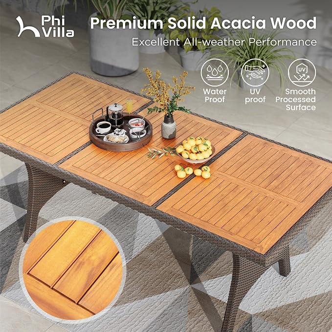 PHI VILLA Outdoor Dining Set for 6, Rectangular Rattan Table - Image 2