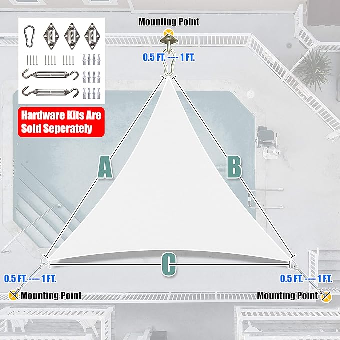 Amgo Custom Size 11' x 11' x 11' White Triangle Sun Shade Sail Order to Make - Image 7