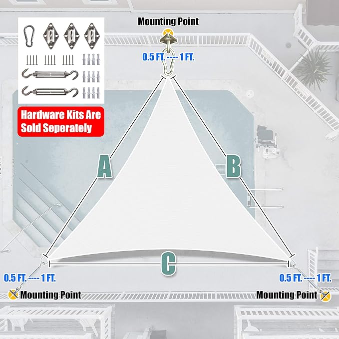 Amgo Custom Size 18' x 18' x 18' White Triangle Sun Shade Sail Order to Make - Image 7