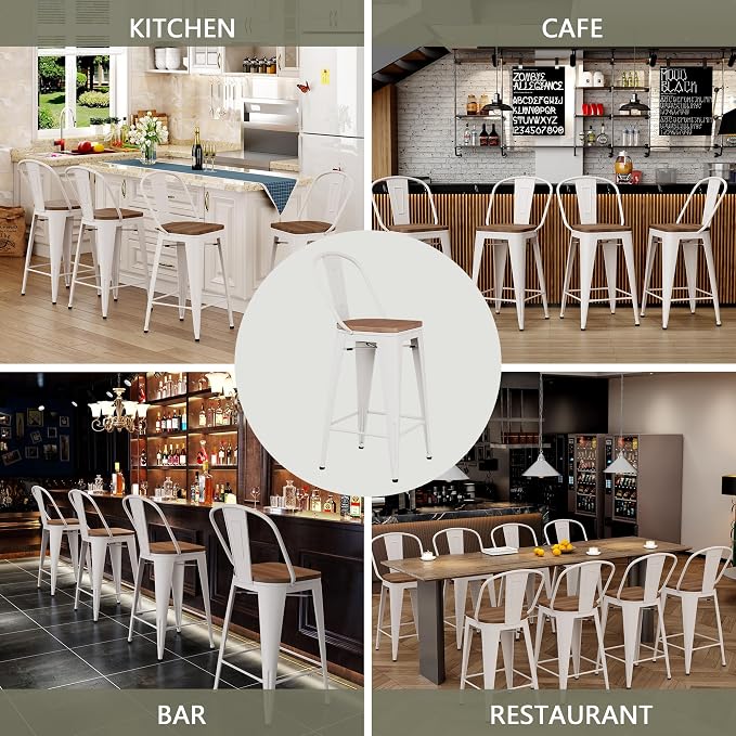 Yongqiang 26 inch Metal Bar Stools Set of 4 Farmhouse Kitchen Island Counter - Image 8