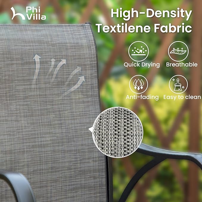 PHI VILLA Outdoor Patio Swivel Bar Set of 3, Textilene Furniture Bistro Set - Image 3