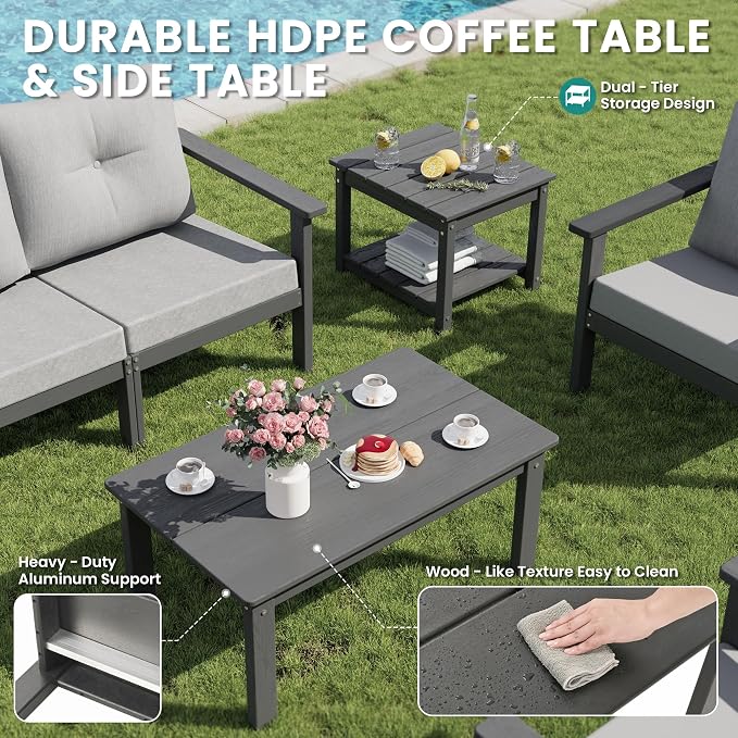 7-Piece HDPE Patio Furniture Set, Outdoor Sectional Sofa Set, All Weather - Image 7