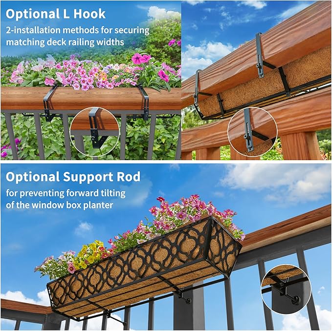 6pcs 24 Inch Window Deck with Coco Liner, Metal Hanging Flower Planter Window - Image 4