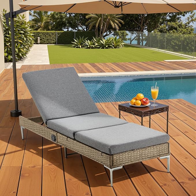 HOMREST Outdoor Chaise Lounge Chair Set of 4, Patio Wicker Lounge Chairs - Image 6