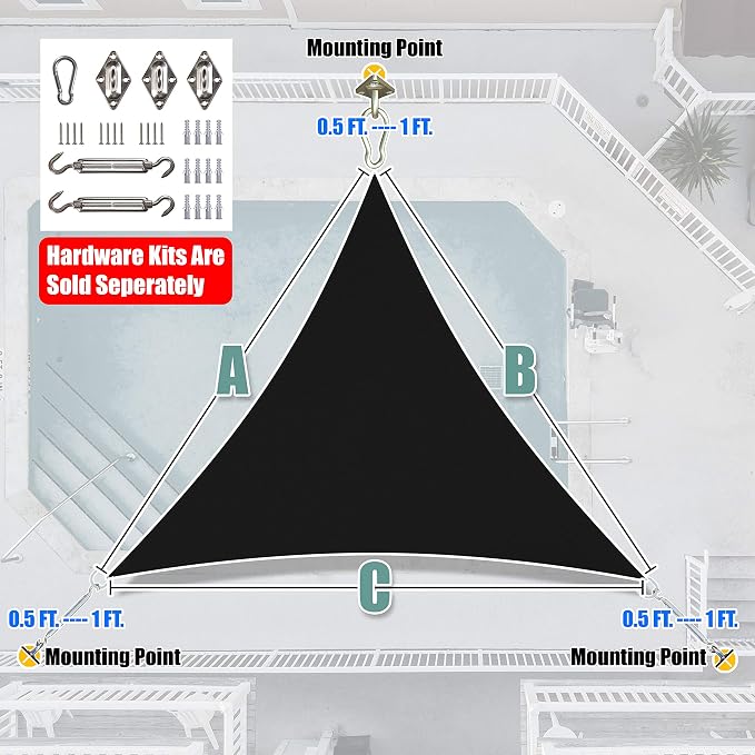 Amgo Custom Size 26' x 26' x 26' Black Triangle Sun Shade Sail UPF50+ AGTAPRT12 - Image 8
