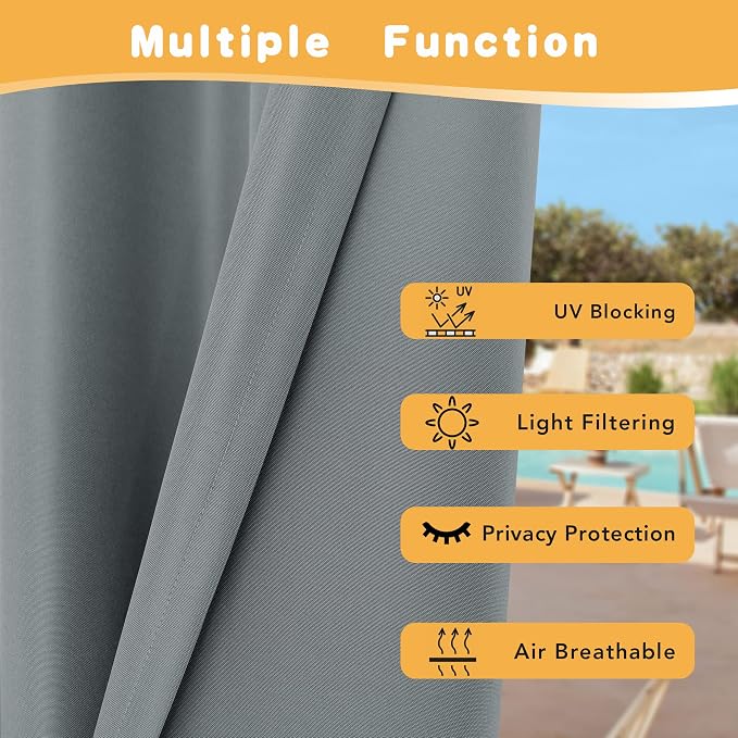 HolidayIdeas Outdoor Curtains for Patio Waterproof, 2 Panels - Image 3