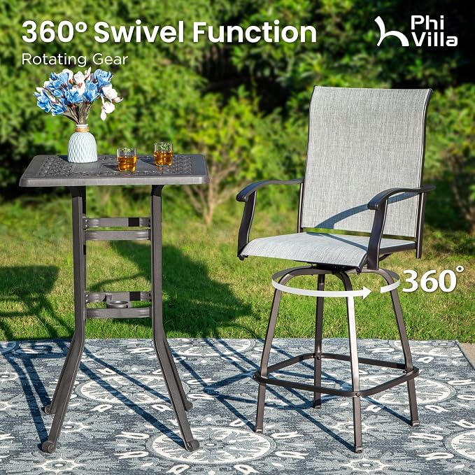 PHI VILLA 7 Piece High Top Patio Bar Set, Outdoor Bar Height Table and Chairs - Image 2