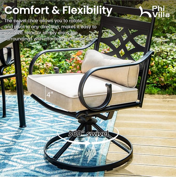 PHI VILLA Patio Dining Set for 6, for Outdoor Kitchen Lawn and Garden - Image 6