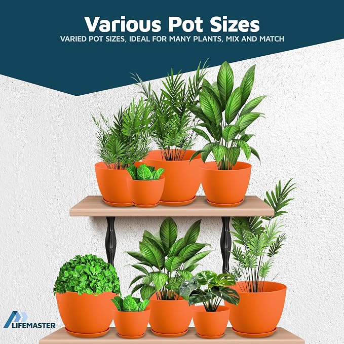 Yellow Plant Pots with Drainage Holes & Saucers 10 Pack, Indoor & Outdoor - Image 4