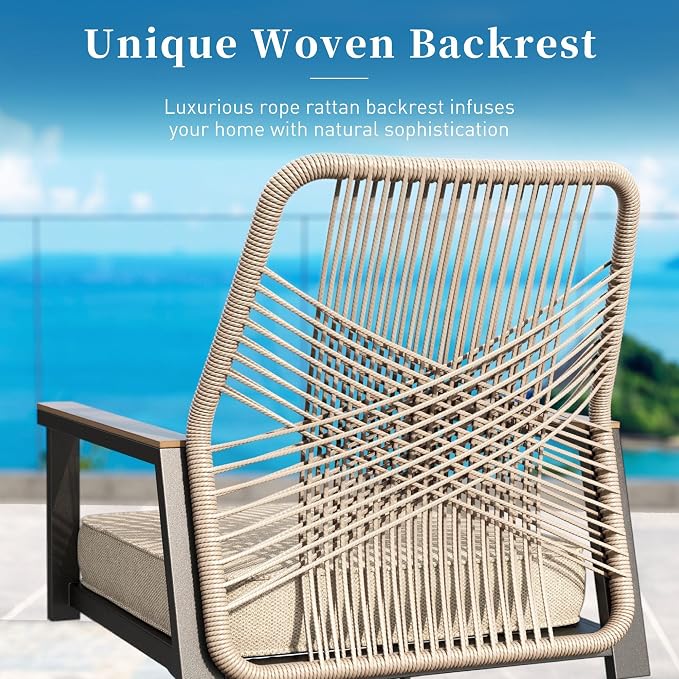 Patio Dining Set 7 Piece, 4 Woven Rattan Fixed Chairs and 2 Swivel Chairs - Image 2