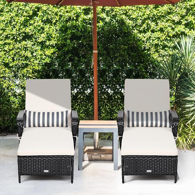 Tangkula Wicker Chaise Lounge Outdoor, Patio Rattan Reclining Chaise - Image 5