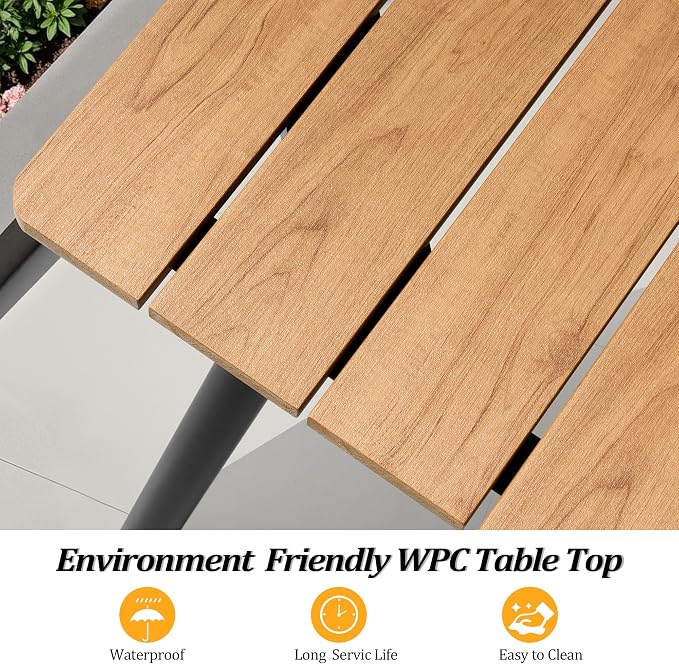 83" Patio Outdoor Dining Table for 6-8, Weather-Resistant Wood-Grain Top - Image 4