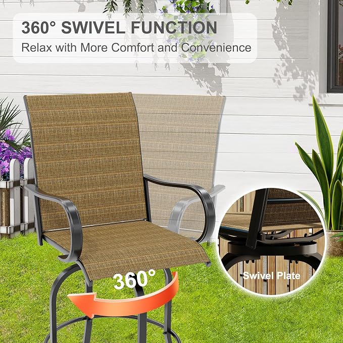 GarveeLife 4 Piece Outdoor Swivel Bar Chairs, Patio High Swivel Bar Stools - Image 3