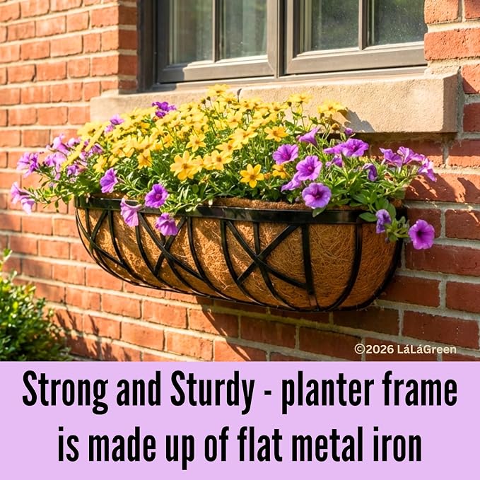 LaLaGreen 30 Inch, 4 Pack Window Boxes Planters – Black Metal Window Boxes - Image 3