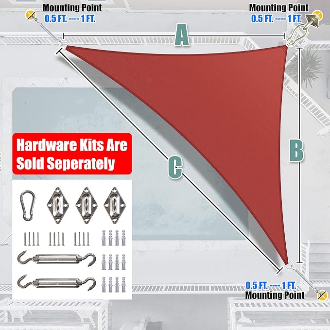 Amgo Custom Size 18' x 19' x 26.2' Red Right Triangle Sun Shade Sail Order to - Image 7