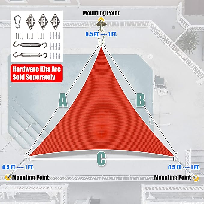 Amgo 20' x 20' x 20' Red Triangle Sun Shade Sail UPF50+ Canopy Awning AGSLT - Image 7