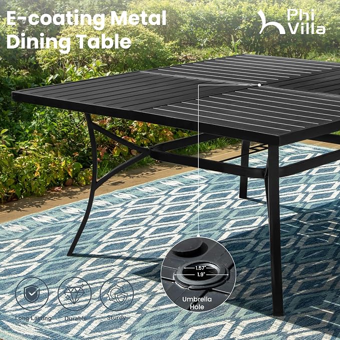 PHI VILLA 9 Piece Outdoor Patio Dining Set, Large Square Metal Dining Table and - Image 6