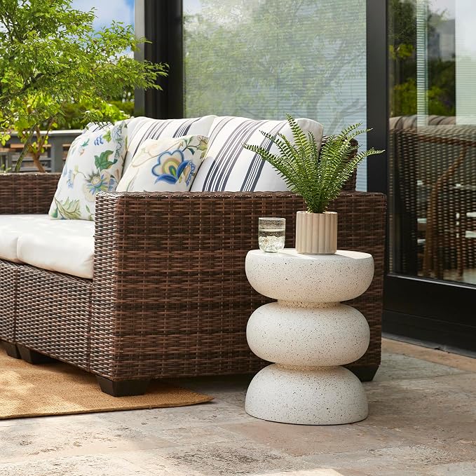 Glitzhome Outdoor Side Table Set of 2, Heavy Duty Indoor Outdoor Round Planter - Image 2