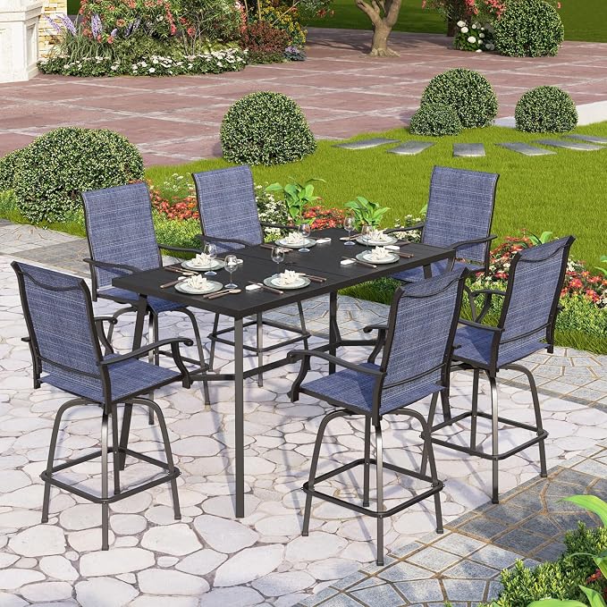 PHI VILLA Outdoor Bar Set, 7 Piece Patio Dining Table and Swivel Bar Stools by PHIVILLAThepioneerofcomfortablehouseholdsupplies