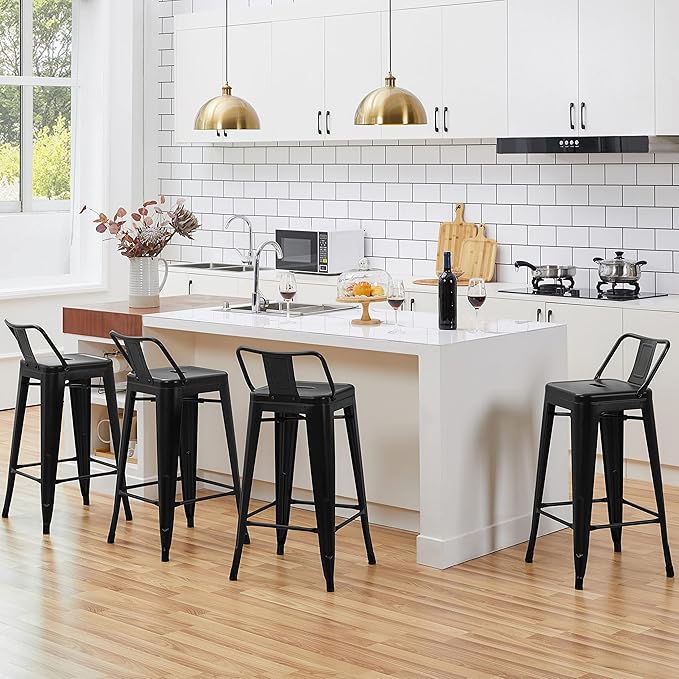 Yaheetech Bar Stools Set of 4, Metal Counter Height Chairs, 26 Inch Industrial - Image 2