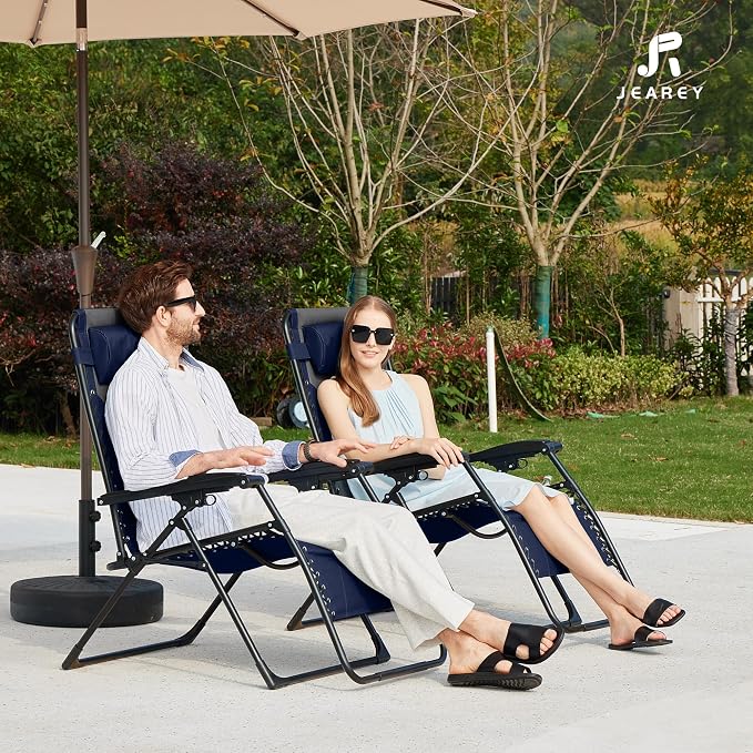JEAREY Oversized Padded Zero Gravity Chairs Set of 2, Folding Lounge Chair - Image 8