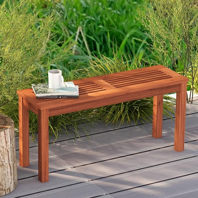 Tangkula Patio Wood Bench, 2-Person Solid Wood Bench - Image 2