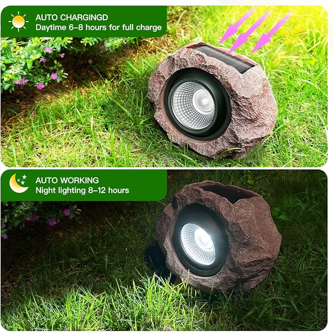 Timeflies Solar Rock Lights Outdoor 4 Pack, Bright Solar Spotlights Outdoor - Image 4