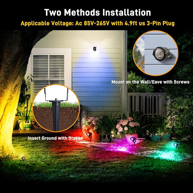 Halloween Christmas Outdoor Spotlights, 12W RGBW Colors Changing Landscape - Image 6