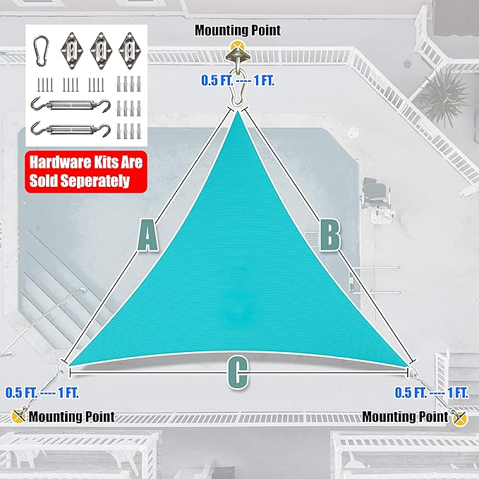 Amgo Custom Size 18' x 18' x 18' Turquoise Triangle Sun Shade Sail UPF50+ - Image 8