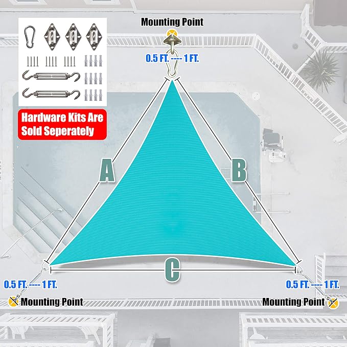 Amgo Custom Size 19' x 19' x 19' Turquoise Triangle Sun Shade Sail Order to - Image 7