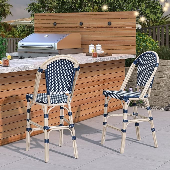 PURPLE LEAF French Counter Height Bar Stool Set of 4 25" White Print Finish - Image 3
