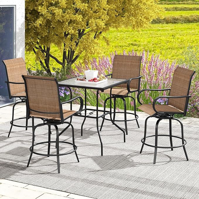 Giantex Set of 4 Swivel Outdoor Bar Stools, All-Weather Bar Height Patio Chairs - Image 3
