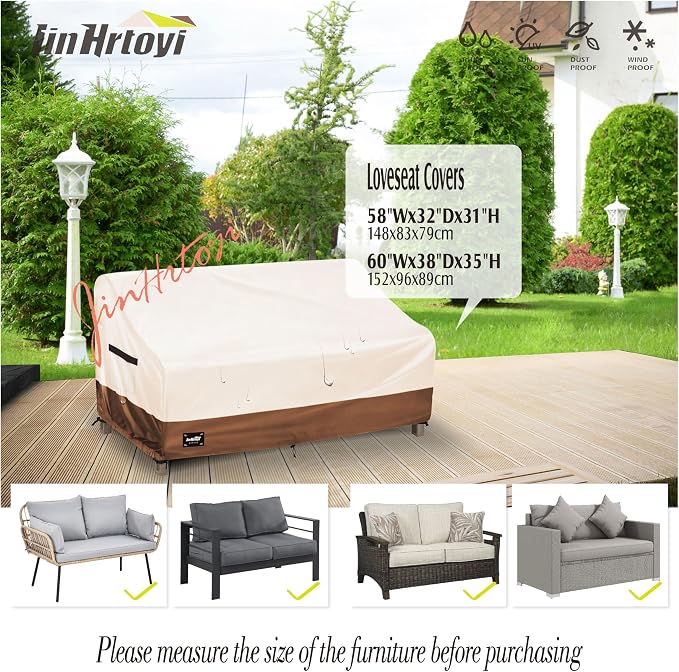 JinHrtoyi 2-Seater Patio Loveseat Cover, 58Wx32Dx31H inches Outdoor Furniture - Image 6