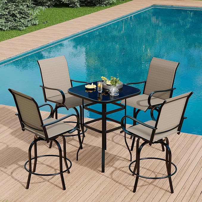 5 Piece Outdoor High Top Bar Set, 5 Pieces Outdoor Swivel Bar Set by GarveeLife