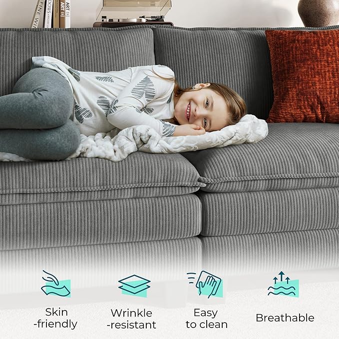 LINSY HOME 90'' Cloud Loveseat Sofa, Modular Sectional Couches Corduroy Cloud - Image 3