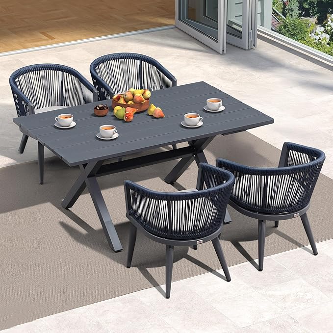 PURPLE LEAF Outdoor Dining Set for 4 All-Weather 5 Pieces Patio Aluminium by PURPLELEAF