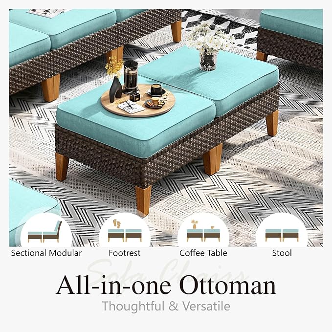 Sophia & William Outdoor Wicker Sectional Sofa Set, 9 Piece Half Moon Curved - Image 6
