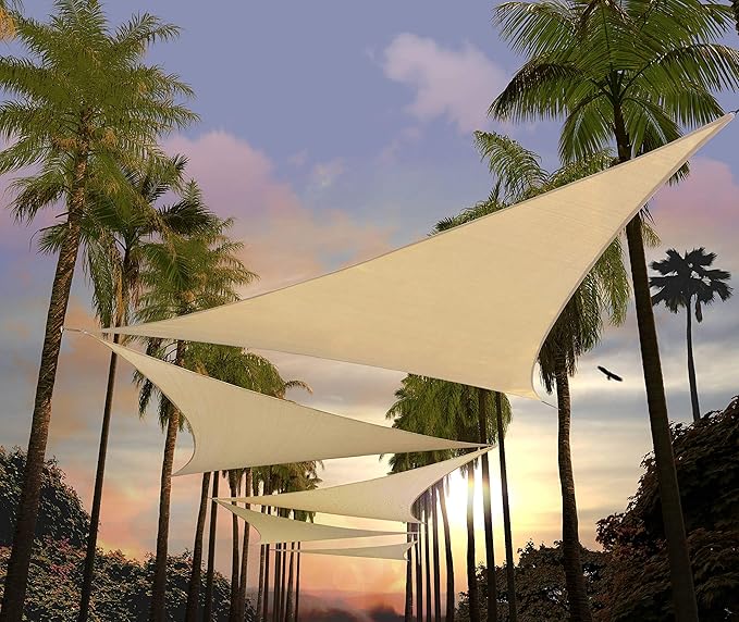 Amgo 20' x 20' x 20' Beige Triangle Sun Shade Sail Outdoor Canopy Awning UPF50+ by Amgo